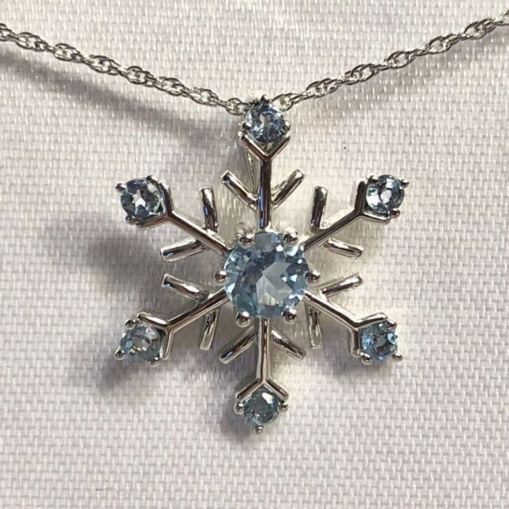 Blue Topaz Snowflake Pendant Necklace in Sterling